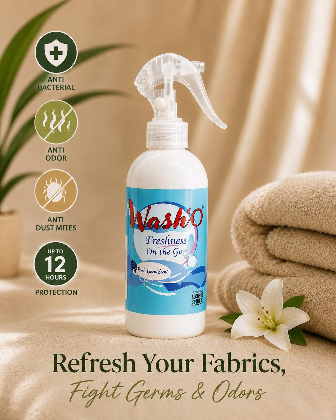Wash O - Anti Bacterial Multipurpose Fabric Refresher 250ml (1 Bottle)