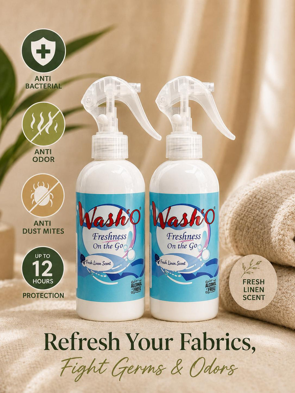 TwinPack Anti-Bacterial Wash O Multipurpose Fabric Refresher [250ml x 2 Bottles]