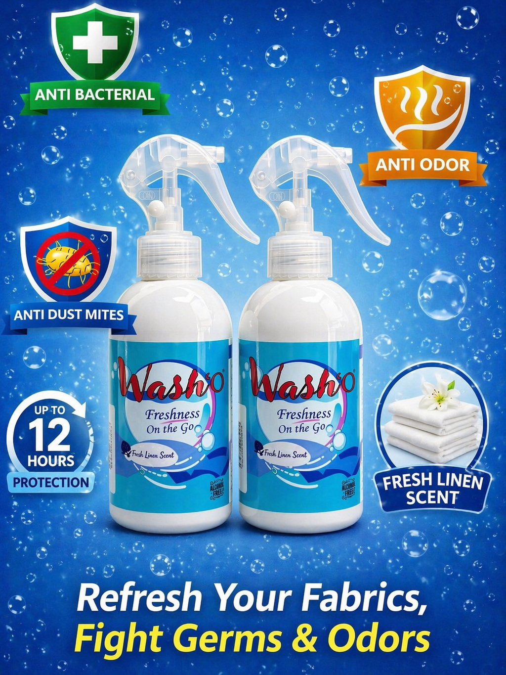 Anti-Bacterial Wash O Multipurpose Fabric Refresher 250ml x 2 Bottles