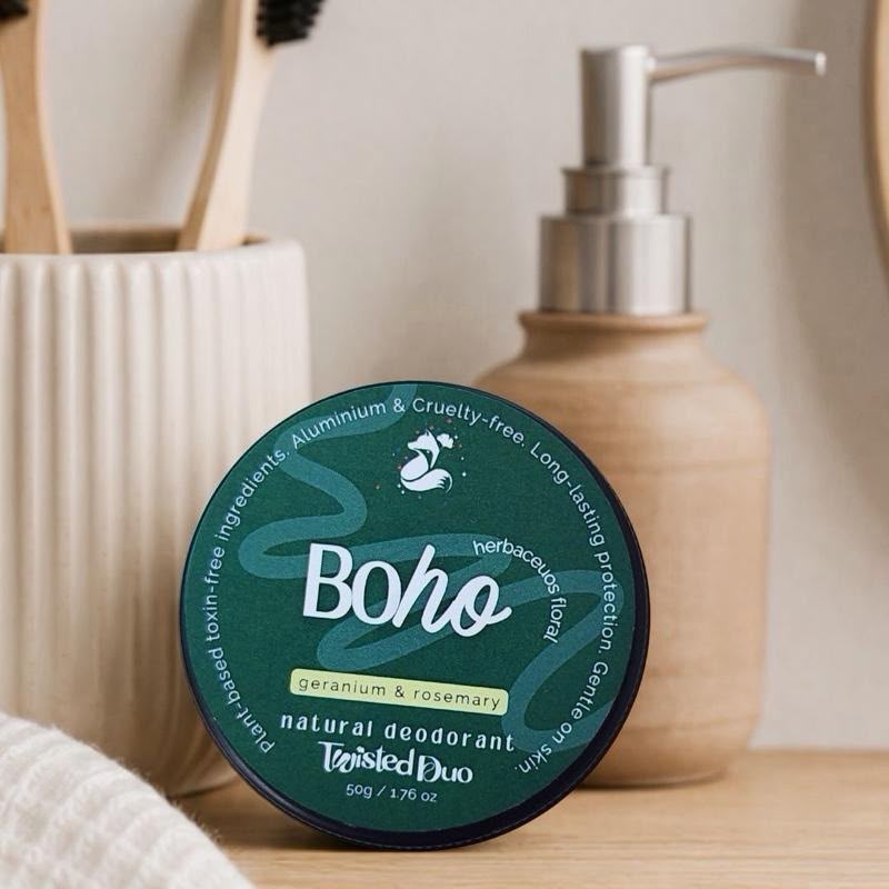 Boho Natural Deodorant Cream - 100% Vegan with Geranium & Rosemary for All-Day Freshness Award Winning Personal Care Product